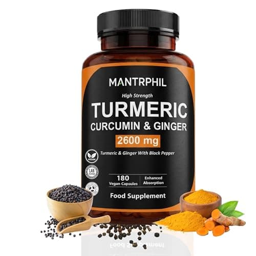 Image of Turmeric Curcumin & Ginger High Strength Capsules with Black Pepper | 180 Vegan Capsules | Turmeric Root Extract Supplement | Plant Based Formula | 3 Month Supply | Food Supplement