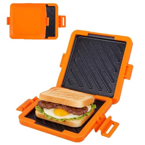 Image of HeMaSe Microwave Toastie Sandwich Maker, Nonstick Plate Panini Maker, Versatile Wireless Small Toaster, Toastie Safe in Microwave Oven, Dishwasher Safe, Fast Cooking for Breakfast, Snacks, Orange