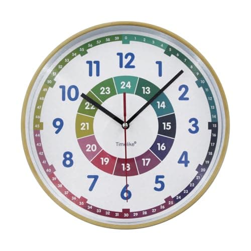 Image of Timelike Children’s Learning Wall Clock, 10''Time Teacher Wall Clock Learn To Tell The Time Wall Clock Colorfull Non Ticking For Kids,Girls,Boys Classroom,Bedroom,Living Room,Nursery