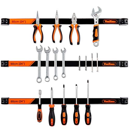 Image of VonHaus Magnetic Tool Holders – Tools Strip 3 x 60cm / 24”, Includes Removable Dividers – Space-Saving & Strong Magnetic Tool Holder – Wall Mounted Strips for DIY Storage