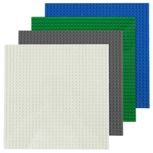 Image of 4 Pack Classic Baseplates Compatible with Lego, 10"x10" Square Base Plate with 32 x 32 Studs, Large Building Bricks Building Board Build and Display Board Set for Major Brands (Grey/Green/White/Blue)