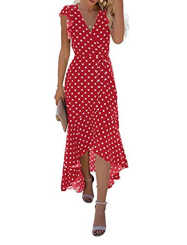 Image of GRECERELLE Womens Summer Maxi Dress Boho Floral Cocktail Midi Polka Dot Wrap Dresses V Neck Casual Party Bohemian Flowy Long Dress for Ladies