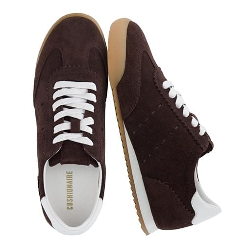 Image of CUSHIONAIRE Topcat Genuine Leather Suede Sneakers for Women, Lightweight Everyday Casual Womens Shoes with Retro Style and Cushioned Comfort, Chocolate, 9 UK Wide