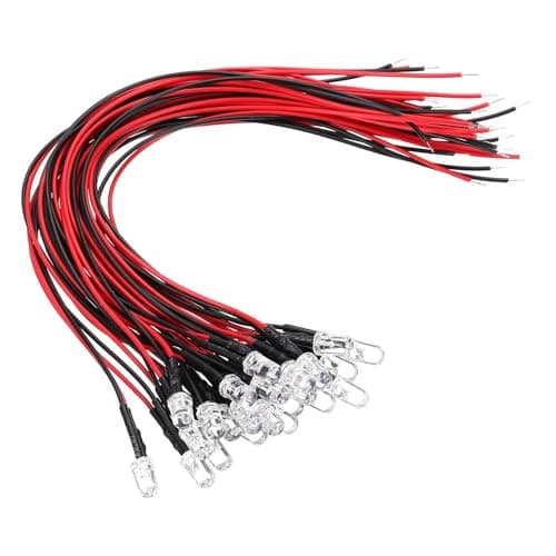Image of VIAPUICE 24 Pcs 5mm Pre-Wired Small Emitting LED Lights Width 12V Light,Red High Brightness LED Diode Light for DIY Electronics Experiments, Indicator Lights, PCB Circuits