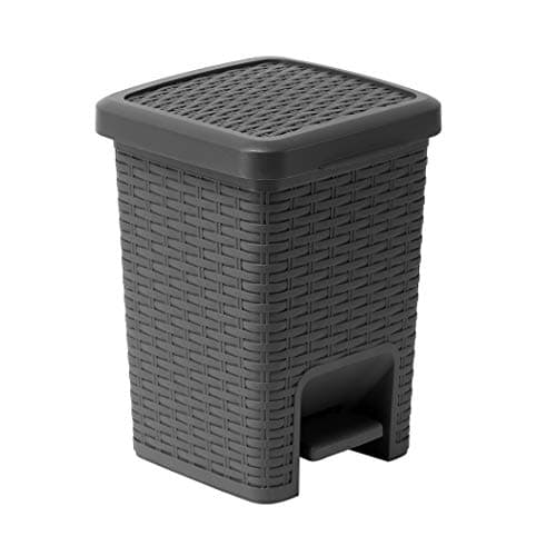 Image of Addis 518144 Rattan Effect Square Bathroom Pedal Waste Trash Bin, 6 Litre, Charcoal Pedal Bin