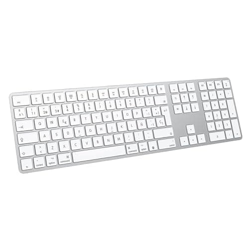 Image of OMOTON Bluetooth Keyboard for Mac, Wireless Keyboard Rechargeable for MacBook Air/Pro/Mac Mini/iMac/iMac Pro, with 3 Bluetooth Channels, Full-Size, Quiet Typing, QWERTY UK (ES-Silver)