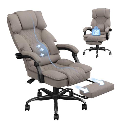 Image of PZDO Computer Chair, Ergonomic Office Chairs for Home with Footrest and Wide Seat, Fabric Desk Chair for Adults, Comfy Office Chair, 350LBS Swivel Recliner, Gift, Light Brown