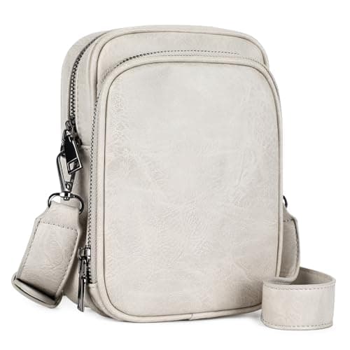 Image of VINBAGGE Small Cross Body Bag Women Phone Bag PU Leather Crossbody Shoulder Bags with Card Slots, Mobile Phone Handbags for Women with Multiple Pockets (Grey)