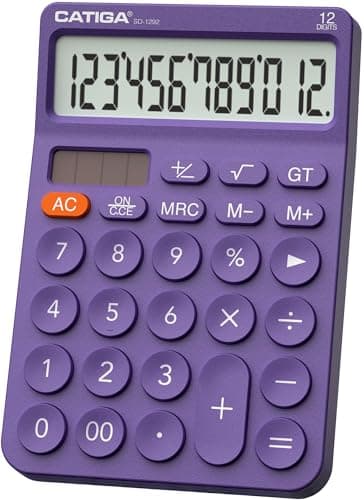 Image of CATIGA 12 Digit Desktop Calculator with Large LCD Display, 4 Funtions Calculator, Round Design Big Button, Solar and Battery Dual Power, Standard Function for Office, Home, School, SD-1292