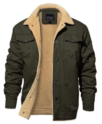 Image of EKLENTSON Men's Military Bomber Jacket Thick Lumberjack Jacket Winter Warm Fleece Baseball Jacket Army Green,L