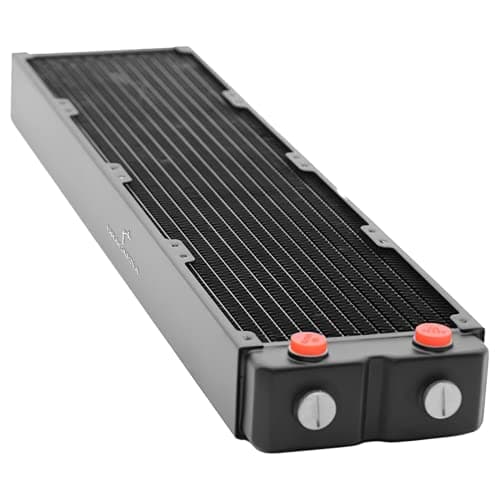 Image of dracaena.io 480mm Copper PC Radiator for Custom Water Cooling Loop, 45mm Thick, 4x120mm Fan Mount, 4 G1/4 Thread Ports, Liquid Cooling Radiator, Black