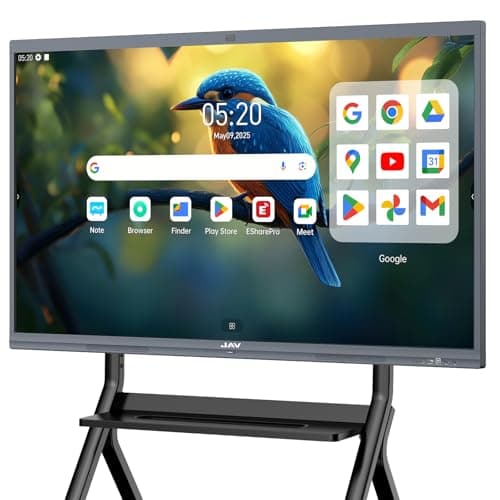 Image of JAV Interactive Whiteboard 65 Inch Smart Board 4K UHD Touchscreen Android 14 with Google EDLA Certified Digital Whiteboard 8+128 GB Built-in 48MP AI Camera Dual System for Office Classroom Home