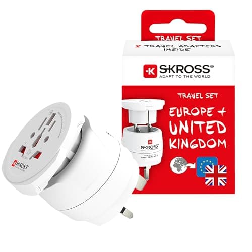 Image of SKROSS Combo World to UK Travel Adapter - Universal Adapter for 2- & 3-Pole Devices from 220+ Destinations, Swiss-Engineered for UK & Europe (Type G, E & F)