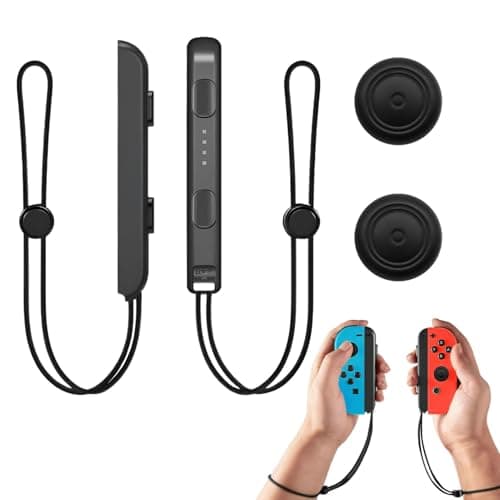 Image of 2 Pcs Wrist Strap for Nintendo Switch Joycon, Adjustable Elastic Wrist Strap for Nintendo Switch Wrist Strap, Controller Wristband Replacement for Joy Con Wrist Strap with 2 Pcs Joystick Cap (Black)