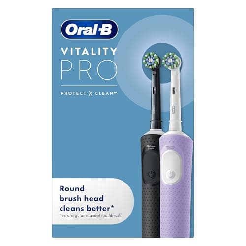 Image of Oral-B Vitality Pro 2x Electric Toothbrushes For Adults, 2 Toothbrush Heads, 3 Brushing Modes Including Sensitive Plus, 2 Pin UK Plug, Black & Purple