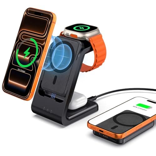 Image of leChivée Magnetic Wireless Charger for iPhone 17 with 5000mAh Detachable P-ower Bank, 3 in 1 Charging Station for iPhone 17/Air/15/14/13, Charging Stand for iWatch Ultra 2/10/9/8, for AirPods 4/Pro 3