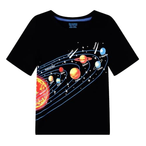 Image of Smazero Boy's Solar System Space T-Shirt Short Sleeve Summer Tee Shirts Kids Cotton Clothes for Boys Age 3-11 Black
