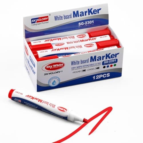 Image of SKYGLORY 12 Red Whiteboard Pens Chisel Tip - Erasable Whiteboard Markers, Bold White Board Pen for Meeting Highlights (Red)