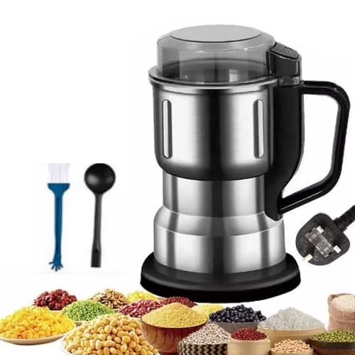 Image of Electric Coffee Bean Grinder for Kitchen - Portable 300W Stainless Steel Coffee Bean Spice Nut Seed Dry Herbs Grain Dry Grinder with Brush Spoon UK Plug (Silver Black)