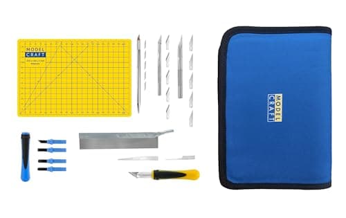 Image of Modelcraft Precision Knife and Chisel Set, 26-Piece, with Saw Blades, Craft Knives, Chisels, Self-Healing Cutting Mat & Zip Case