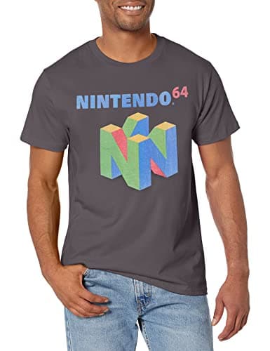 Image of Nintendo Men's N64 Logo Short Sleeve T-Shirt, Charcoal, XL