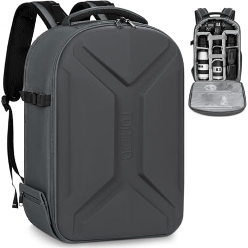 Image of FREEAMG Hardshell Camera Backpack, Photography Camera Bag, Water-Resistant Anti-shock camera backpack with Tripod Holder & 15.6" Laptop Compartment Compatible with Canon/Nikon/Sony (Gray)