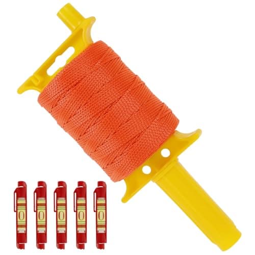 Image of Mason Line String 540ft Braided Nylon Level Line with 5 Built-in Levels and Spool Orange Poly Brick Lines for Precision Work, DIY, and Gardening
