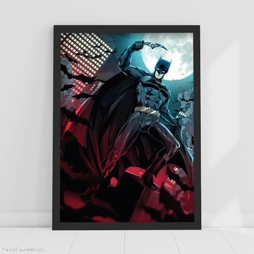 Image of Batman Print - Batman Under Moon Poster DC Superhero Wall Art (21cm x 29.7cm - A4)