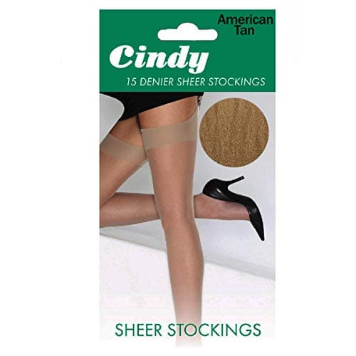 Image of Cindy Ladies 15 Denier Sheer Stockings reinforced toe 3-8 100% Nylon Smooth- American Tan