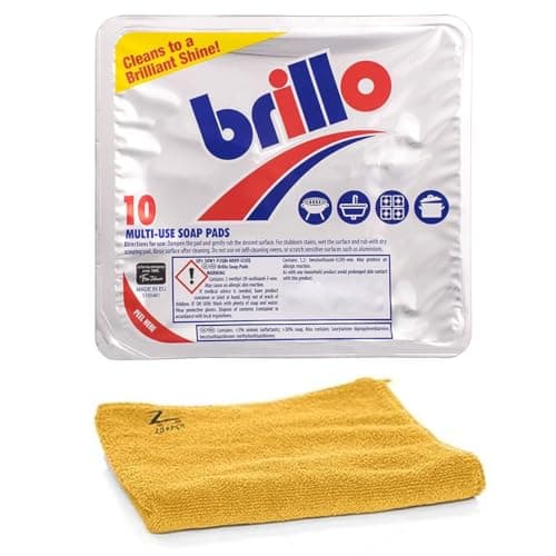 Image of ZOPPER Brillo Soap Pads 10 Pack Multi-Use Heavy Duty Kitchen Scouring Pads for Pots Pans Grills Ultra Absorbent Microfibre Cleaning Cloth Steel Wool Cleaner