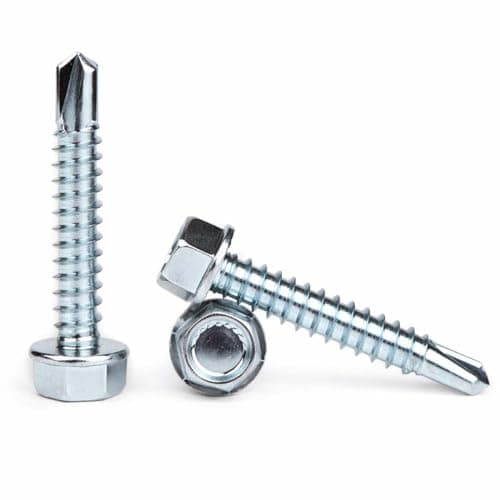 Image of 6.3mm x 75mm (Pack of 20) Self-Drilling Hex Head Screws with Hexagon Serrated Washers Head ISO15480 Zinc Plated Steel TEK Screw Metal to Metal Fixing - H02B