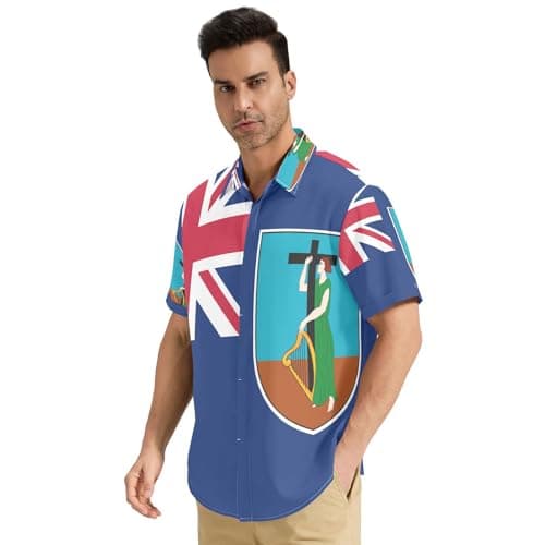 Image of Men's Button-Down Shirts No Deformation Outdoor Party S, Flag of Montserrat, XXL