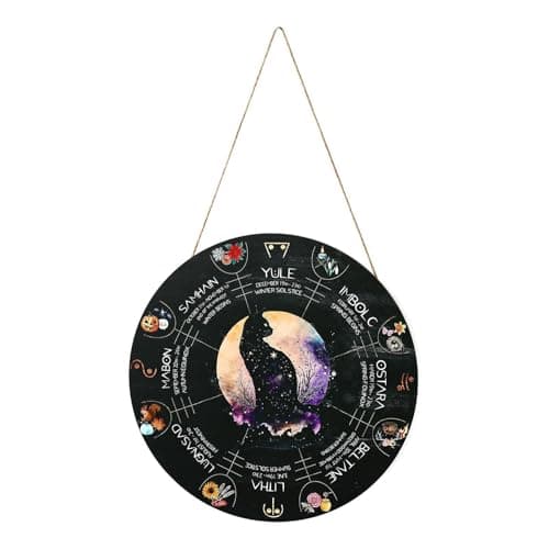Image of Wheel of the Year Wooden Sign 30cm Wiccan Holidays Wiccan Calendar Yule Altar with Knot Pattern Witches Runes Sabbath Pagan Sign for Vintage Handmade Christmas Sign Decoration
