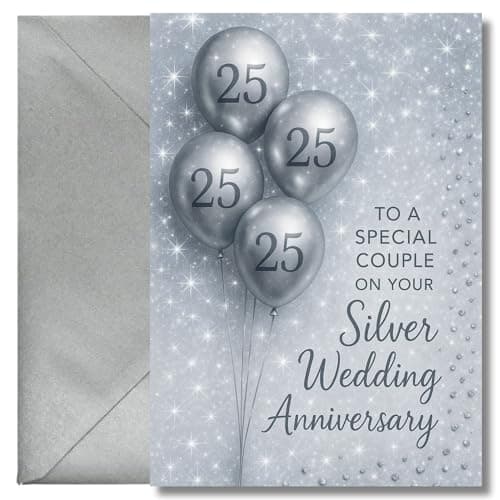Image of LimaLima 25th Wedding Anniversary Card Silver Balloon Gift For Couples Husband & Wife