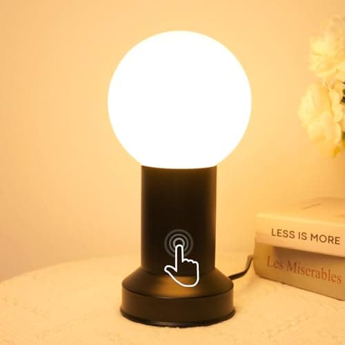 Image of BrightWish Small Table Lamp Touch Control Bedside Lamps, Mid Century Modern Globe Table Lamp (Black)