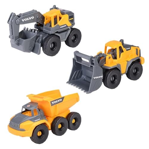 Image of Dickie Toys - Volvo Construction Site Vehicles from 3 Years (3 Pieces) - Construction Set with 3 Toy Cars (Excavator, Wheel Loader, Dump Truck) for Children, Each 16 cm, Cars with Freewheel and Moving