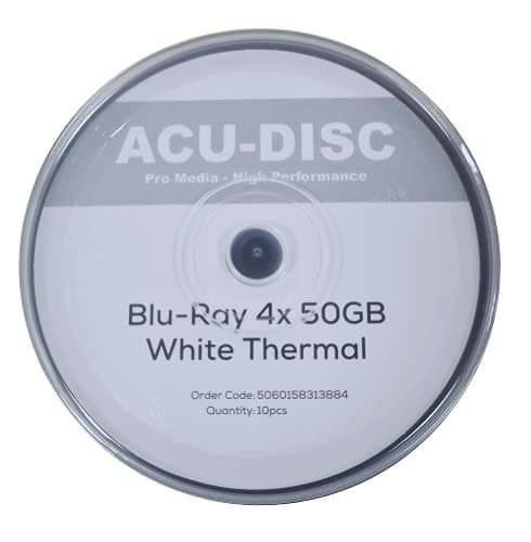 Image of 10 Pack ACU-DISC BD-R DL 4x 50GB White Thermal Blu-Ray A-Grade