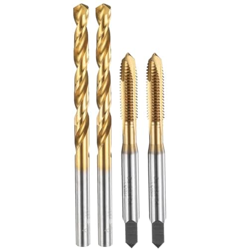 Image of sourcing map Tap and Drill Bit Set, 2pcs M6 x 1 Metric Spiral Point Thread Screw Taps & 2pcs 5.0mm Twist Drill Bits, Titanium Coated HSS-6542 Tapping Threading Tool Kit
