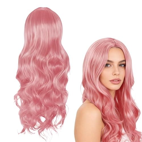 Image of Wig, Long Pink Wigs for Women, Light Pink Wig with 80cm Length, Pink Wigs for Various Occasions, Wigs for Women with Curly Style