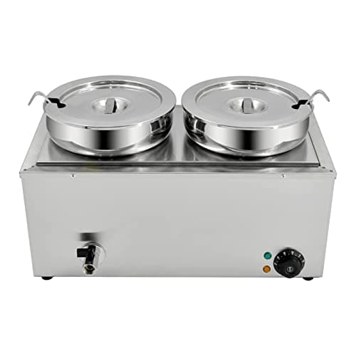 Image of TAIMIKO Commercial Electric Food Warmer, Bain Marie with 2 Round Pots, 7.4Lx2 Stainless Steel Buffet Wet Well, Soup, Sauce & Steam Table for Catering Restaurant Temperature Control - 1500W