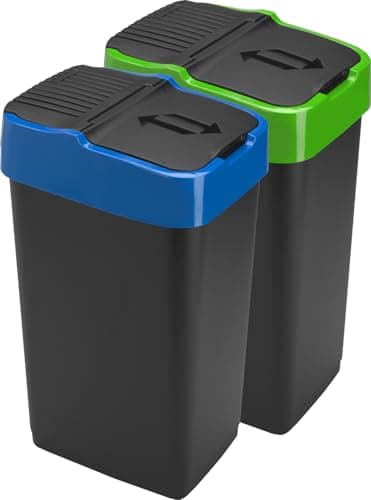 Image of LAVV HOUSEWARES LTD Double Plastic Indoor Recycling Bin with Swing Lid Top Colour Coded (Green & Blue, 2 x 35L)