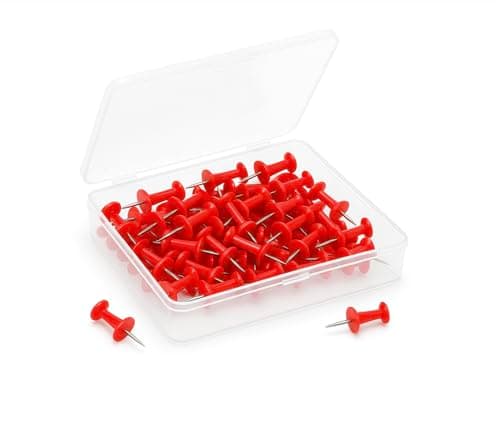 Image of NEDBLUE Red Push Pins - 120 Drawing Pins with Storage Box, Thumb Tacks for Cork, Notice and Bulletin Boards - Map Pins