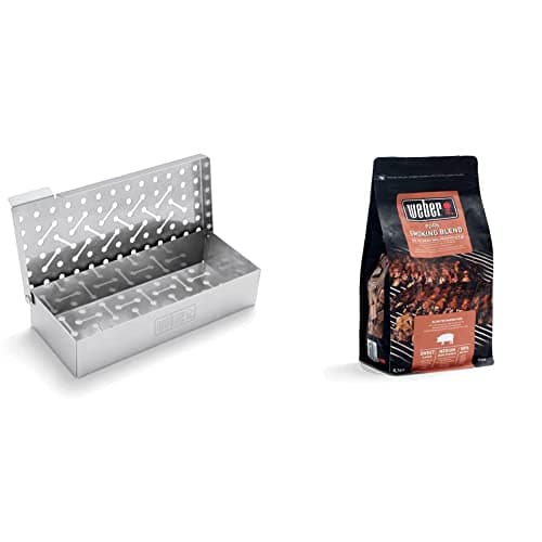 Image of Weber 7576 Universal Smokerbox - SS, Steel & Pork Smoking Blend Wood Chips | Hardwood Cooking Pellets | 0.7 kg | BBQ Smoker Wood Chips | Barbeque