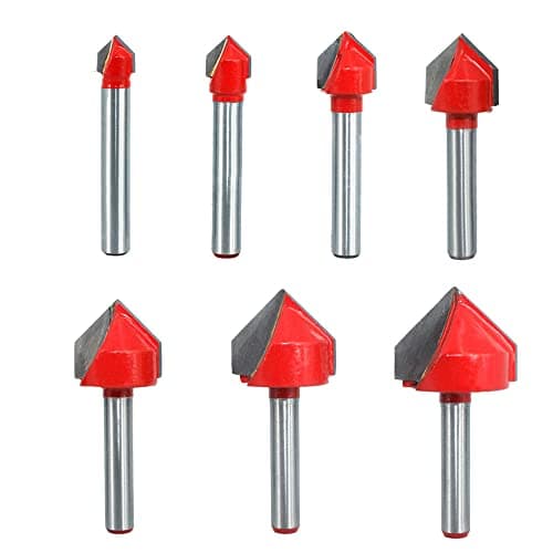 Image of Saipor 7pcs 1/4-Inch Shank 90 Degree V Groove Router Bit CNC Engraving Router Bit Carbide Tipped V Grooving Bit Woodworking Milling Cutter Tools