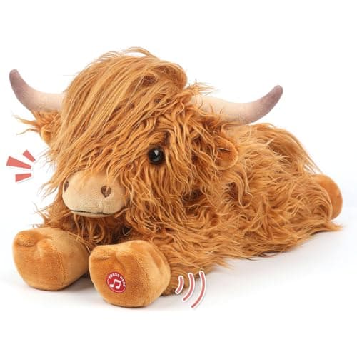 Image of Highland Cow Stuffed Animals with Mooing Sound, Adorable Fluffy Plush Stuffed Animal Highland Cattle, Cute Soft Plushie Highland Cow Toys for Kids Adults & Children Boys Girls Gifts, 15 Inches