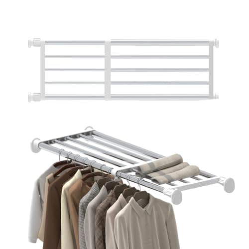 Image of Hershii Tension Shelf Expandable Rod Closet System Heavy Duty Clothes Hanger Adjustable DIY Storage Organizer Shoe Rack