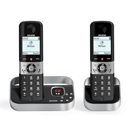 Image of ALCATEL F890 Voice Duo - Cordless Phone DECT With Answering Machine - High Resolution Graphic Display - Handsfree - Call Barring - VIP Ringtone - 50 Min Answering Machine - 2 Handsets - Black/Grey