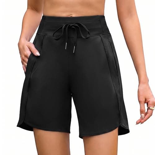 Image of Aseniza Women's Running Shorts Gym Sports Ladies Joggers High Waisted Yoga Casual Workout with Pockets Black M