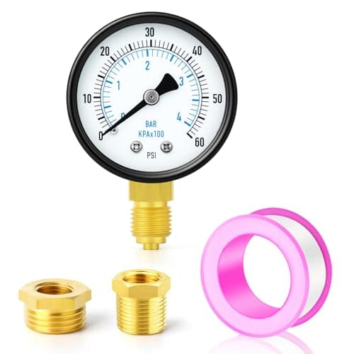 Image of ERGAOBOY 0-4 Bar/0-60 Psi Well Pump Pressure Gauge, 2" Dial Face 1/4" BSP, with 2Pcs Brass Hex Bushing 3/8" to 1/4" and 1/2" to 1/4", Lower Mount Water Oil Air