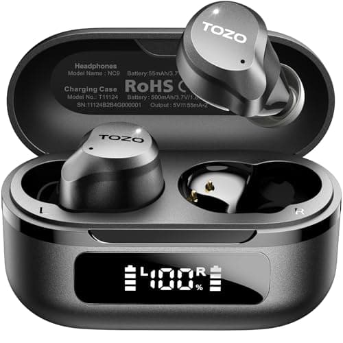Image of TOZO NC9 Hybrid Active Noise Cancelling Earbuds for Travel Work Calls, 45dB ANC Wireless Earbuds, 6-Mic ENC for Clear Calls, Deep Bass 60H Playtime IPX8 Bluetooth 5.3 Ear Buds with App for Custom EQ